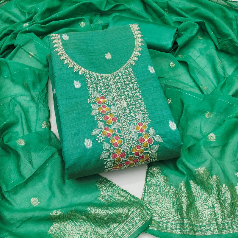 sea green weaved dani cotton unstitched dress material 