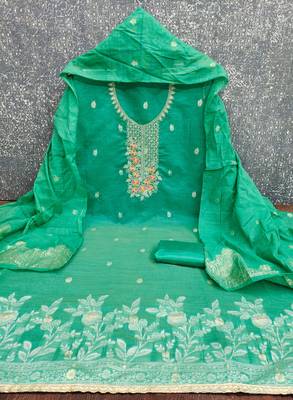 sea green weaved dani cotton unstitched dress material  2