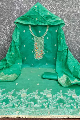 sea green weaved dani cotton unstitched dress material 