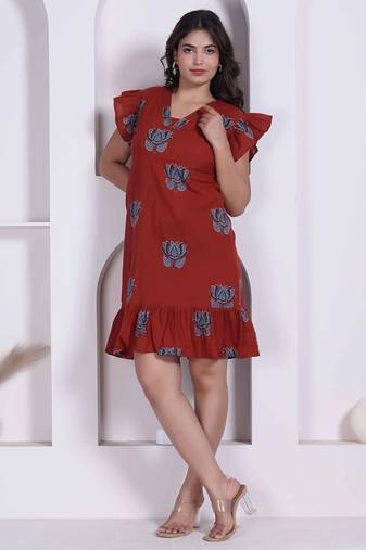 Miravan women empire waist rust midi length dress