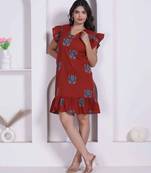 Miravan women empire waist rust midi length dress