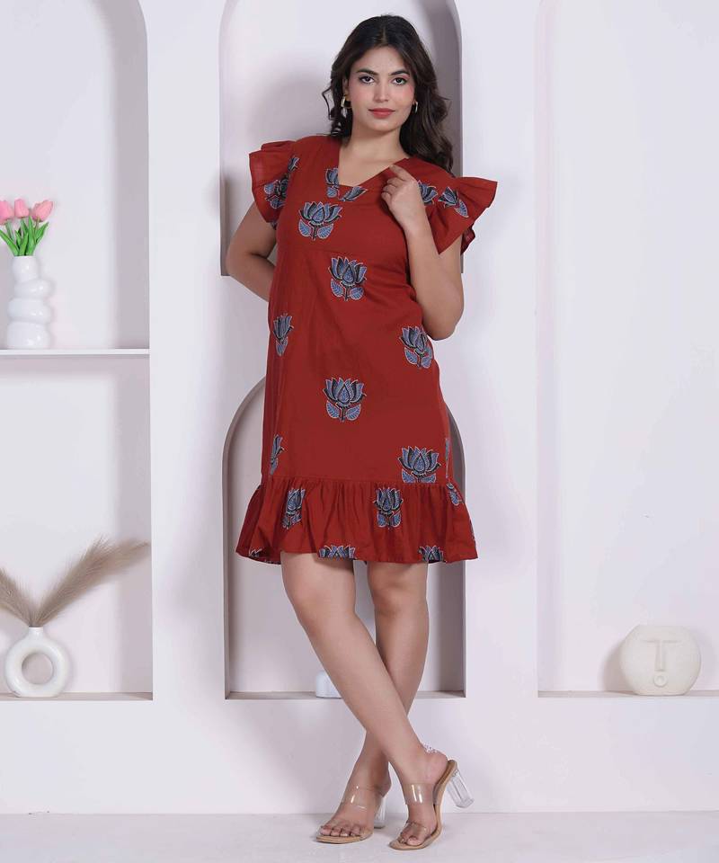 Miravan women empire waist rust midi length dress