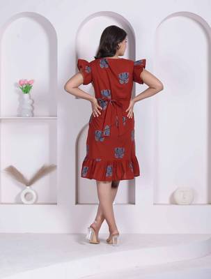 Miravan women empire waist rust midi length dress 2