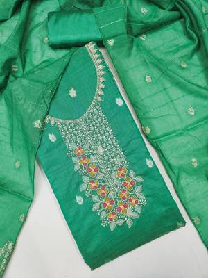 sea green weaved dani cotton unstitched dress material  3
