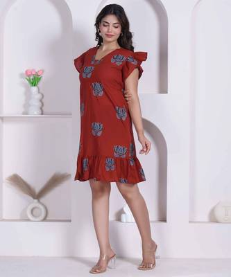 Miravan women empire waist rust midi length dress 4