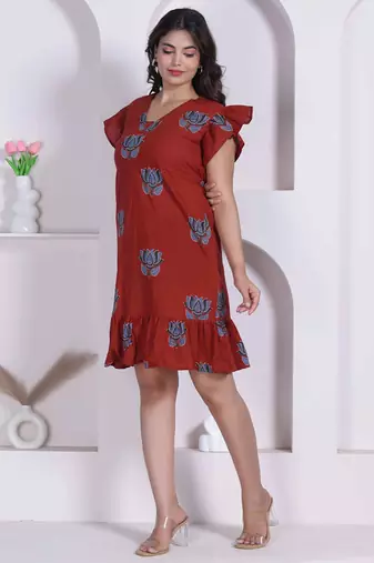 Miravan women empire waist rust midi length dress