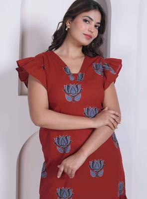 Miravan women empire waist rust midi length dress 5