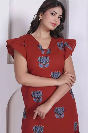 Miravan women empire waist rust midi length dress