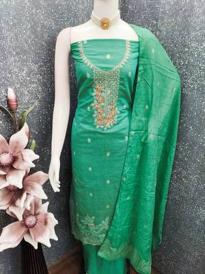 sea green weaved dani cotton unstitched dress material  4