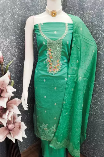 sea green weaved dani cotton unstitched dress material 