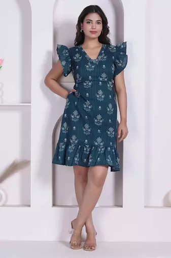 Miravan women empire waist blue midi length dress