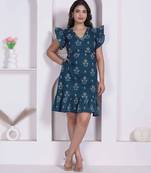 Miravan women empire waist blue midi length dress
