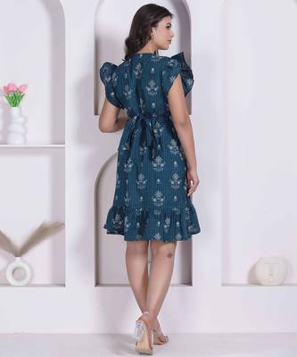 Miravan women empire waist blue midi length dress 2
