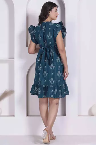 Miravan women empire waist blue midi length dress