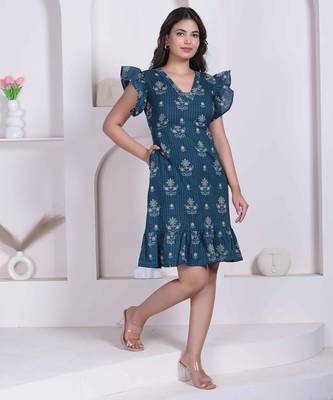 Miravan women empire waist blue midi length dress 3