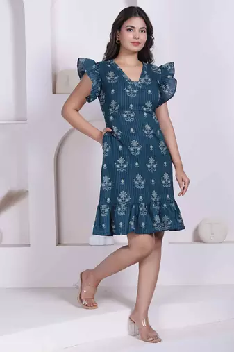 Miravan women empire waist blue midi length dress