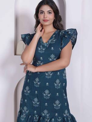 Miravan women empire waist blue midi length dress 5