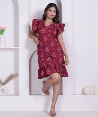 Miravan women empire waist maroon midi length dress 1
