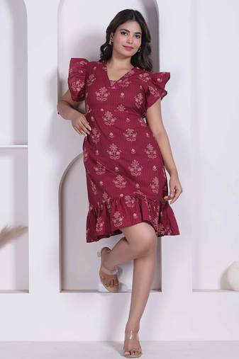 Miravan women empire waist maroon midi length dress