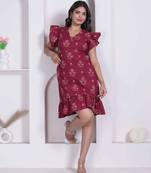 Miravan women empire waist maroon midi length dress