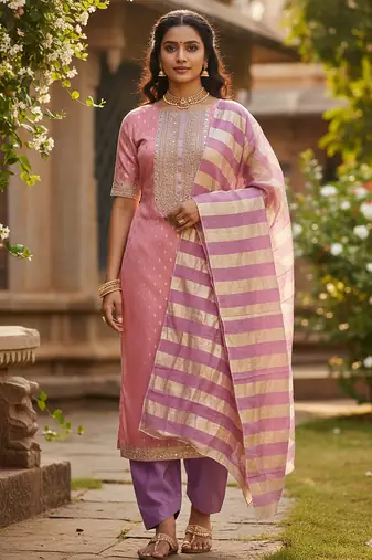 pink weaved shimmer jacquard butti unstitched dress material 