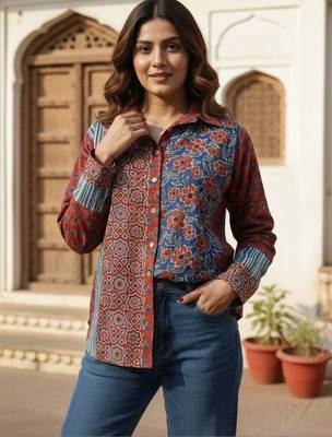 Floral Print Ethnic Shirt Style Top 1