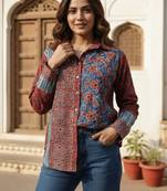 Floral Print Ethnic Shirt Style Top