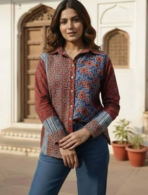 Floral Print Ethnic Shirt Style Top 2