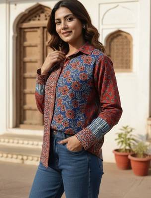 Floral Print Ethnic Shirt Style Top 3