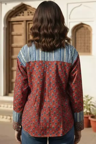 Floral Print Ethnic Shirt Style Top