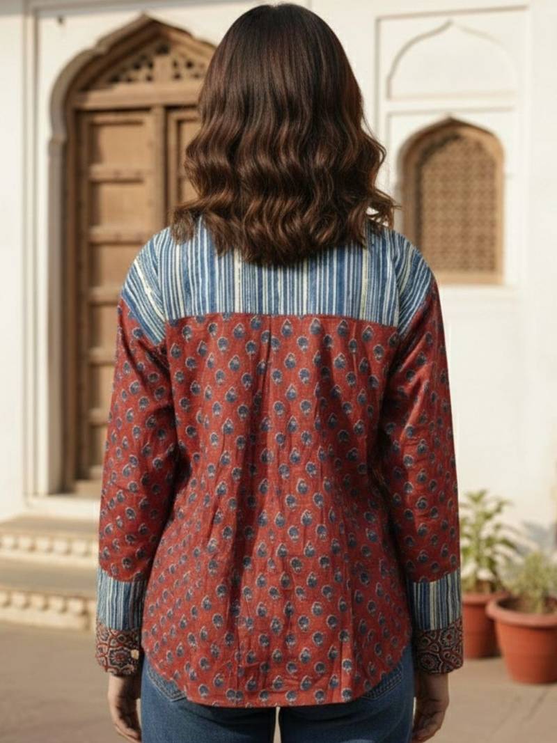Floral Print Ethnic Shirt Style Top