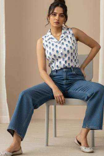 white floral print top