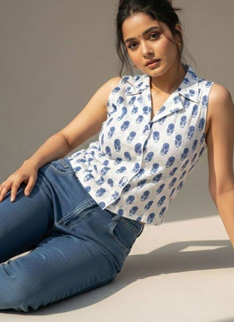 white floral print top