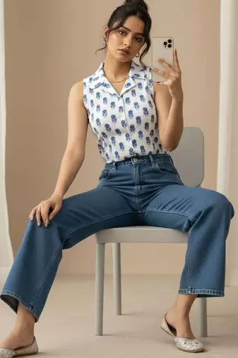 white floral print top