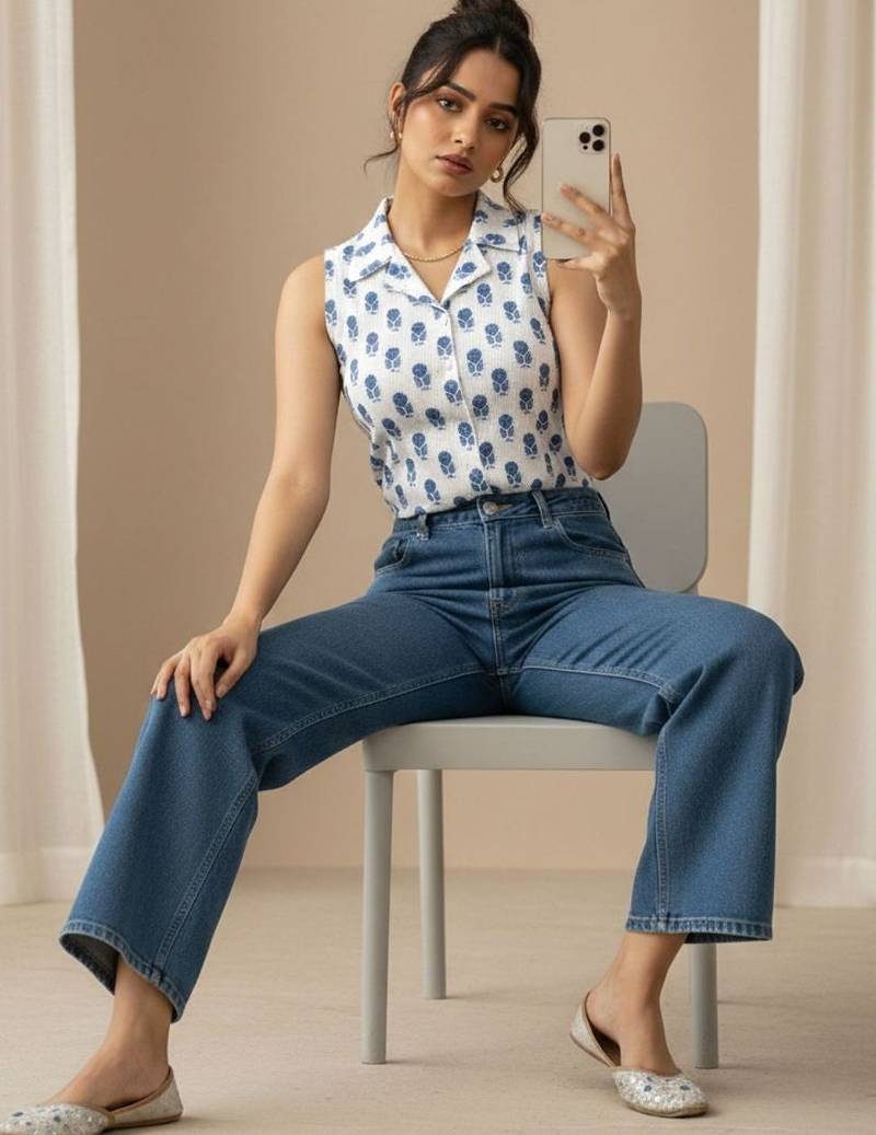 white floral print top