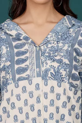 Print Cotton Shirt Style Longline Top