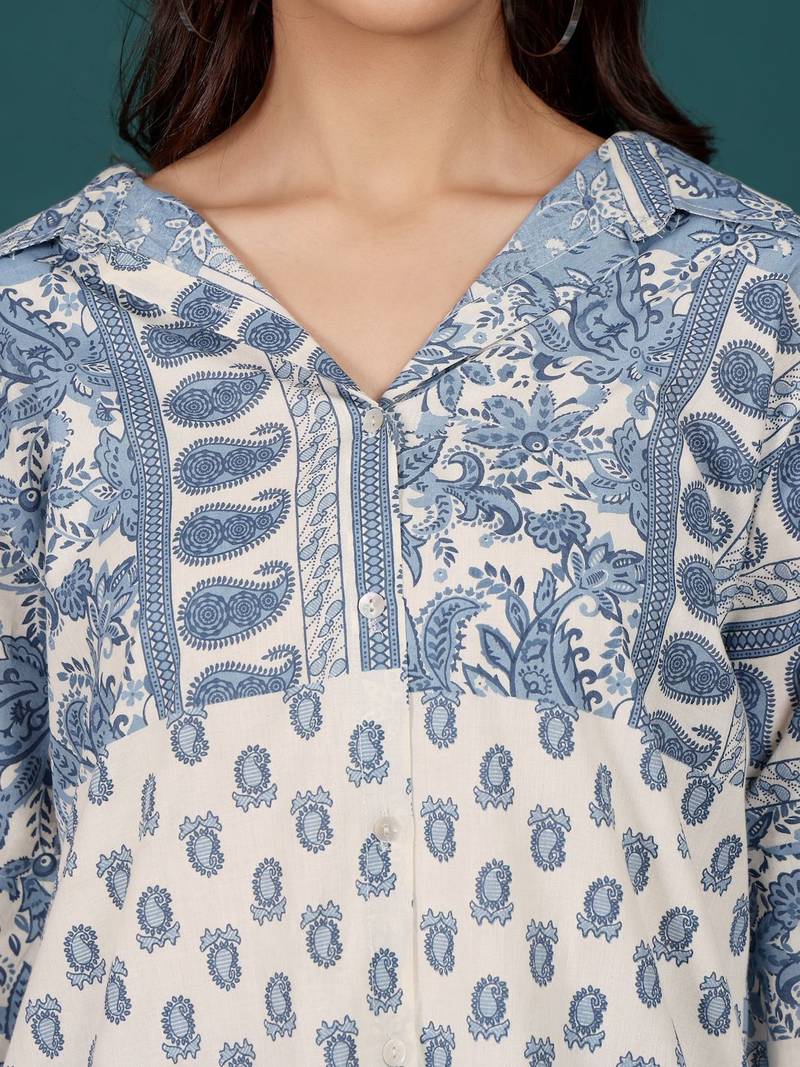 Print Cotton Shirt Style Longline Top