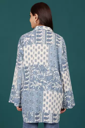 Print Cotton Shirt Style Longline Top