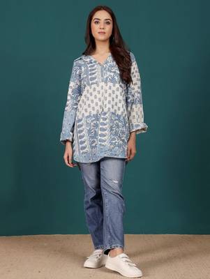 Print Cotton Shirt Style Longline Top 4