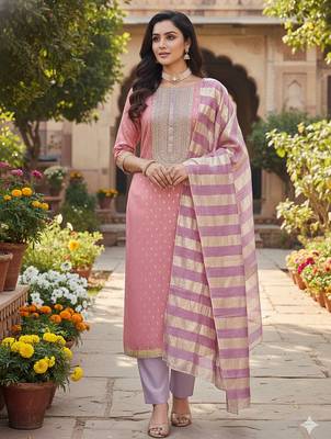 pink weaved shimmer jacquard butti unstitched dress material  2