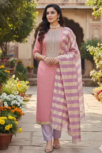 pink weaved shimmer jacquard butti unstitched dress material 