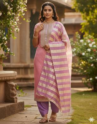 pink weaved shimmer jacquard butti unstitched dress material  4