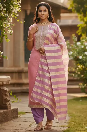 pink weaved shimmer jacquard butti unstitched dress material 