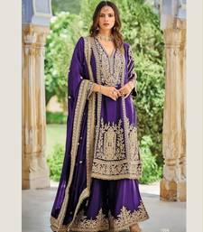 Purple heavy chinon embroidered palazzo suit set