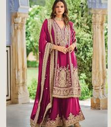 Rani pink heavy chinon embroidered palazzo suit set