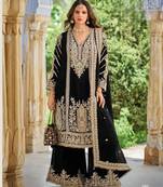 Black heavy chinon embroidered palazzo suit set