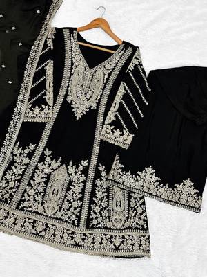 Black heavy chinon embroidered palazzo suit set 2