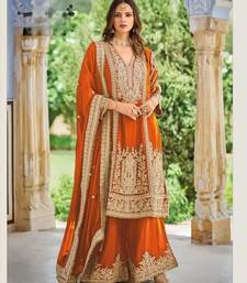 Orange heavy chinon embroidered palazzo suit set