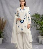 White soft organza embroidered palazzo suit set