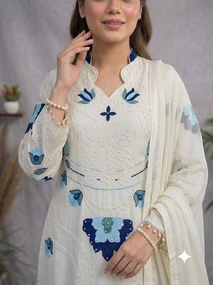 White soft organza embroidered palazzo suit set 2